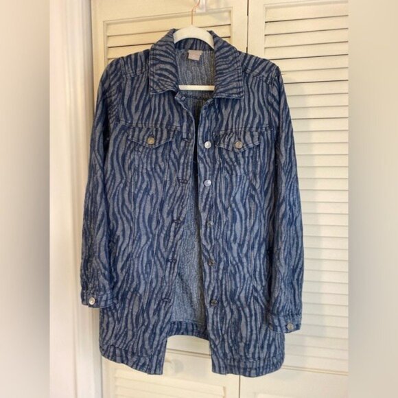 Chico's Button-Up Zebra Print Denim Jacket Size 0 (4-6) 100% Cotton - Picture 2 of 8